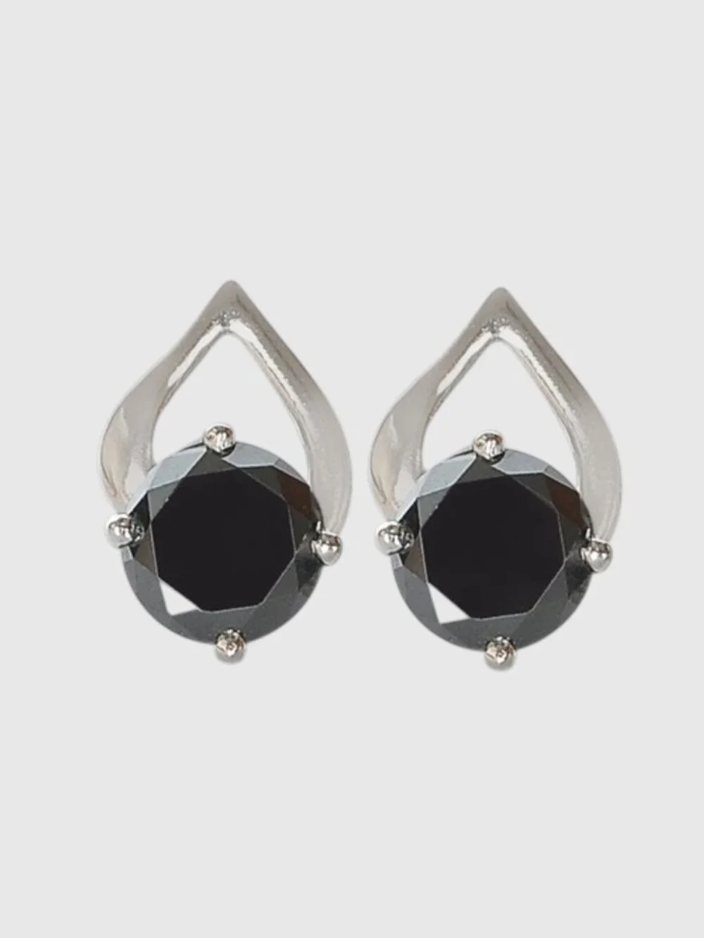 925 Sterling Silver & 3.40Ct Natural Jet Black Diamond Round Cut Solitaire Studs